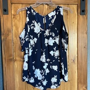 Navy floral cold shoulder blouse
